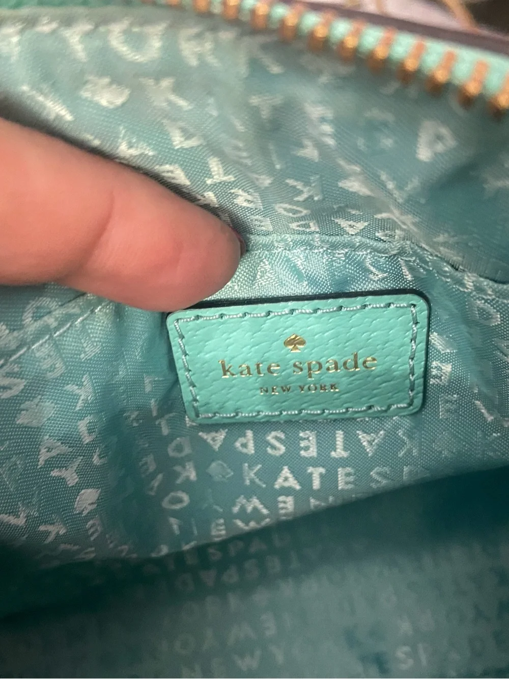 kate spade Turquoise Leather Tote with Gold Plaque